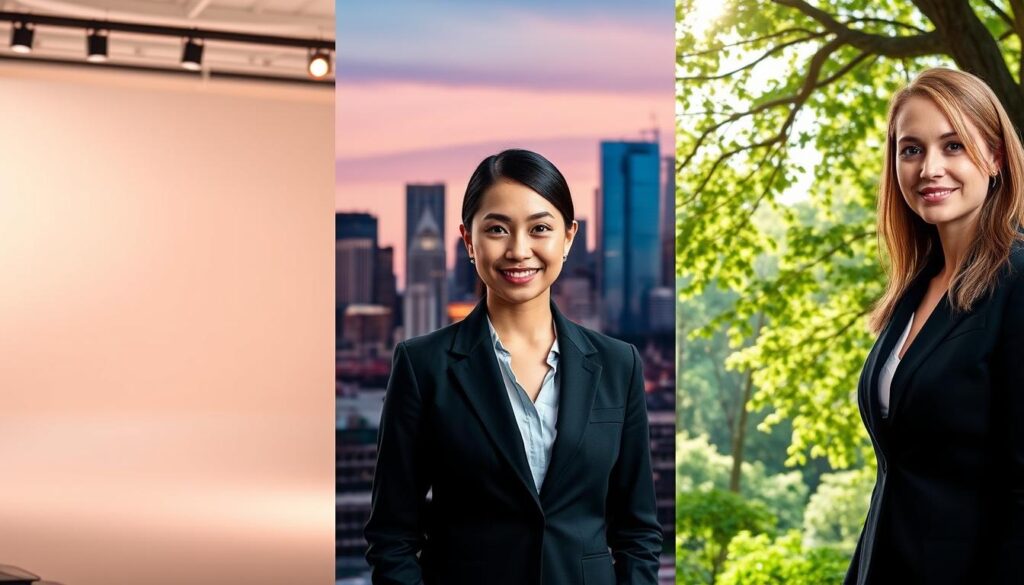 outdoor vs studio headshot background