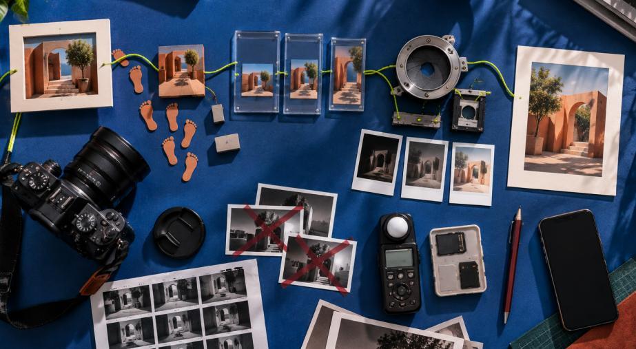 Photographic Process on Blue Tabletop