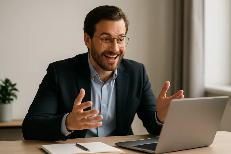 Candidate sitting upright during a video interview