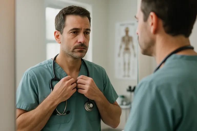 Medical team preparing for professional portraits in neat clinical clothing