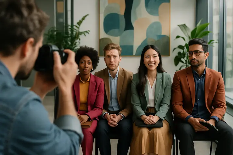 Diverse professional portraits arranged on a planning board