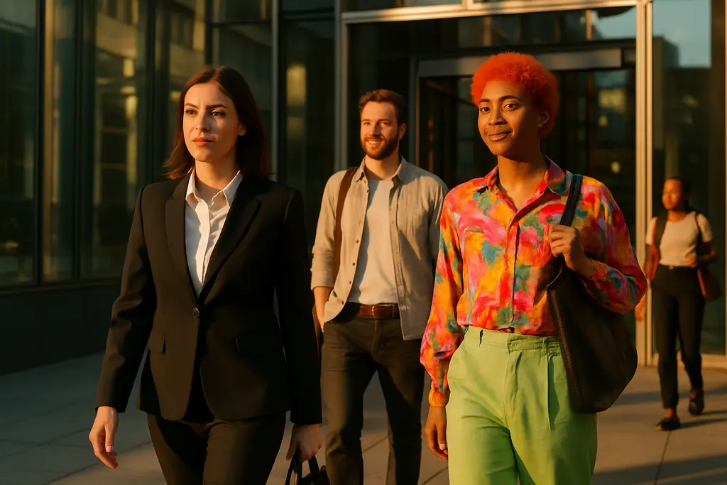 HR manager reviewing EEOC Dress Codes with clothing samples and policy notes