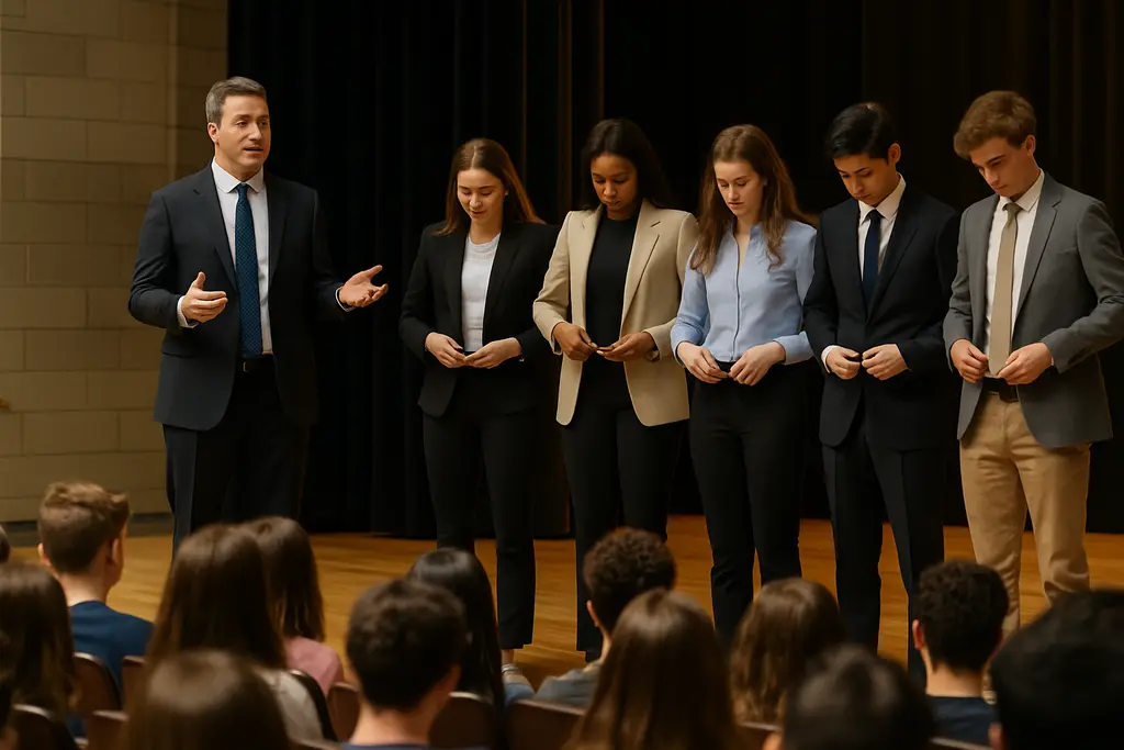 Student preparing executive presence fashion choices before a school leadership event