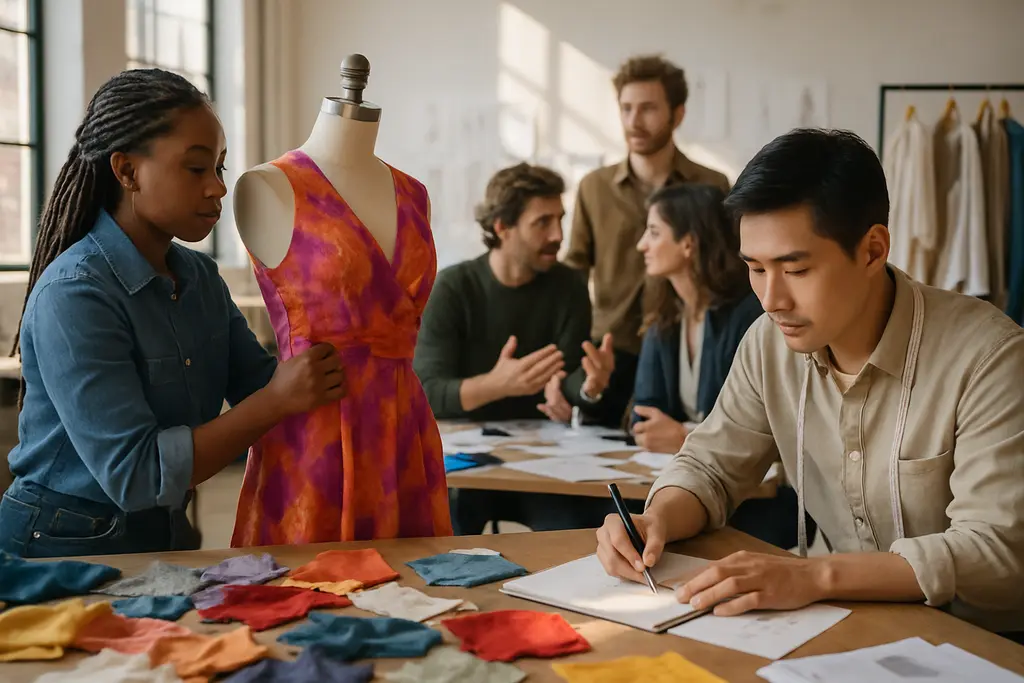fashion workplace diversity session with clothing rack and planning notes