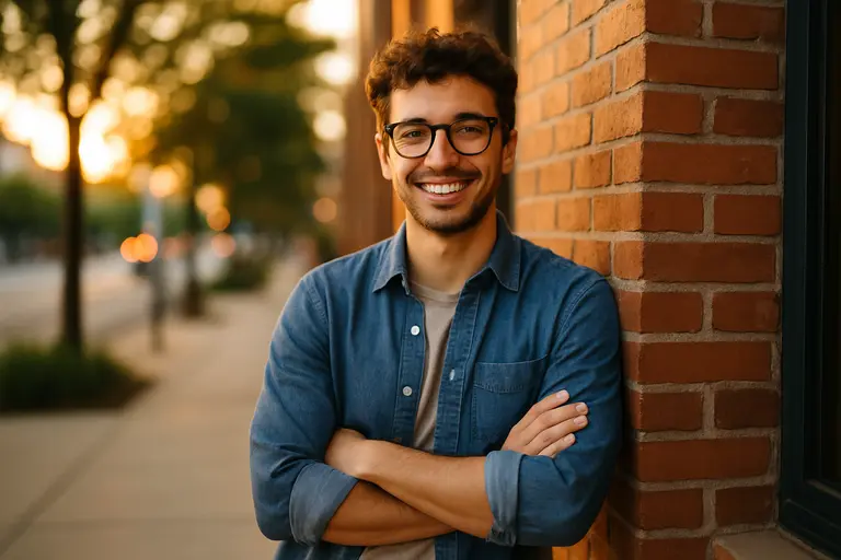 Person choosing between a blazer and knit top for a career photo