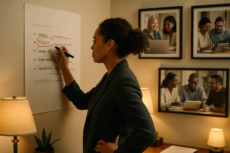 Professional clothing options arranged neatly beside a printed hiring checklist