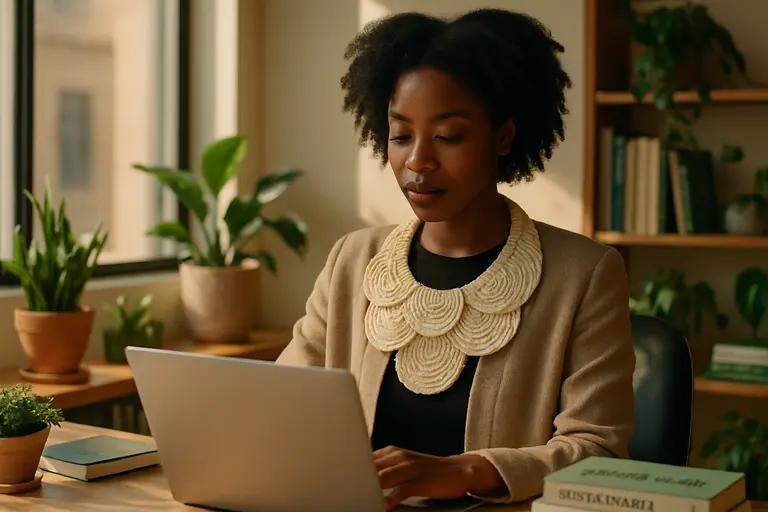 Professional reviewing portfolio images and outfit options at a desk