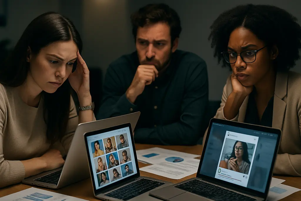 Sydney Sweeney Ad review session with campaign images on a desk