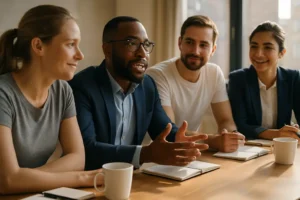 Workplace dress codes shown through polished casual office outfits